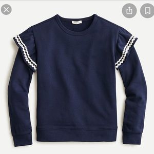 J Crew Crewcuts French Terry Rickrack Ruffle Sweater in Navy